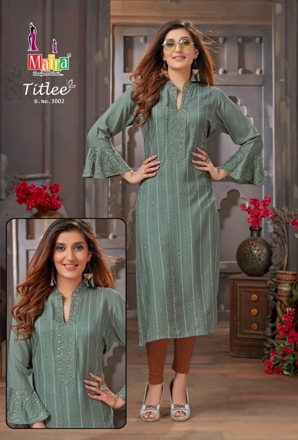 Maira Titlee 3 Beautiful Rayon Embroidery Kurti 